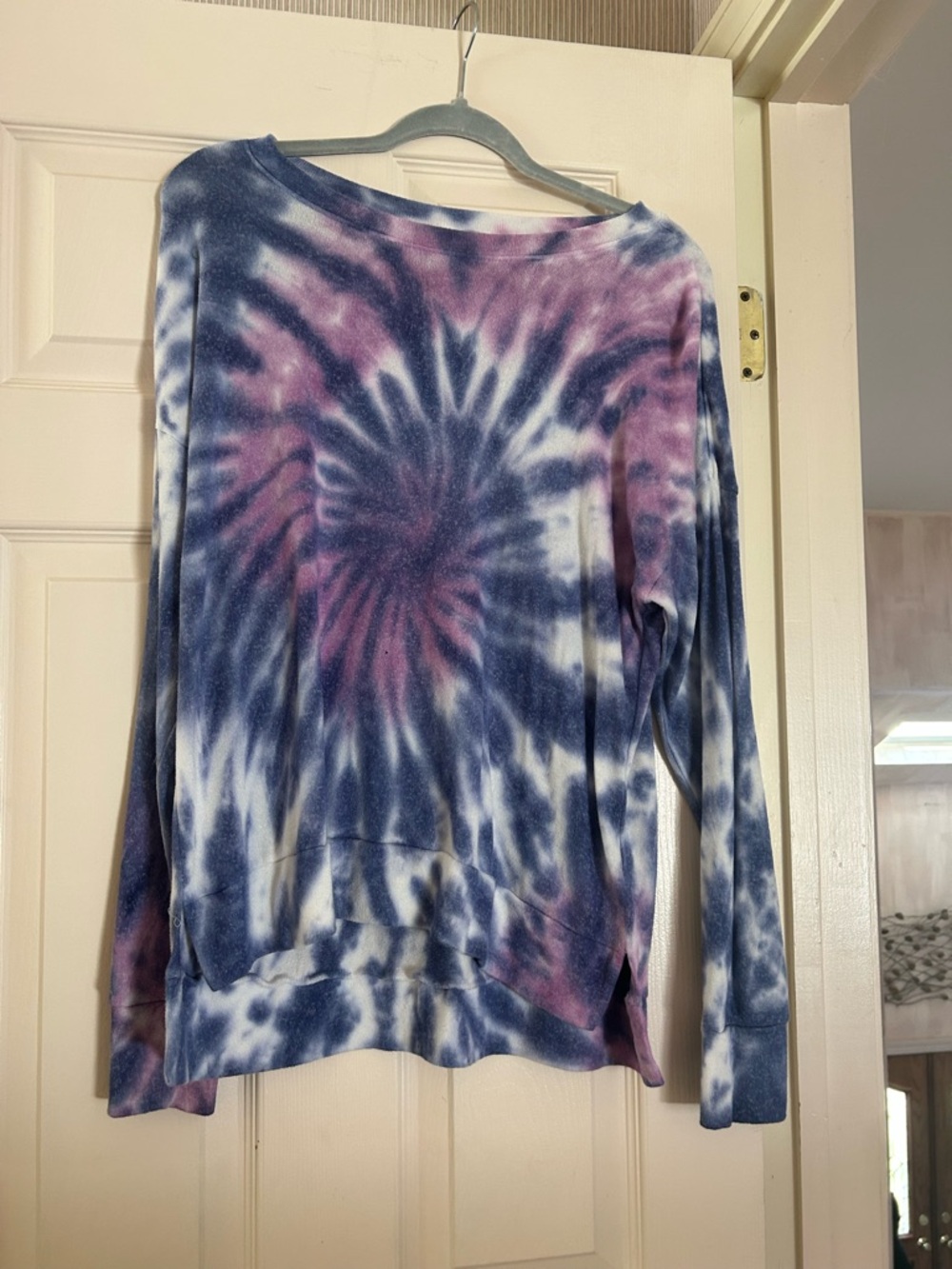 Anthropologie Tie-Dye Crewneck Sweater in Navy Blue, Purple & White